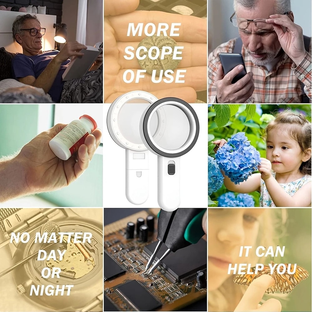 Illuminated Magnifier Jumbo Handheld Magnifying Glass W 12 Bright LED Light Ideal For Seniors Readi 5