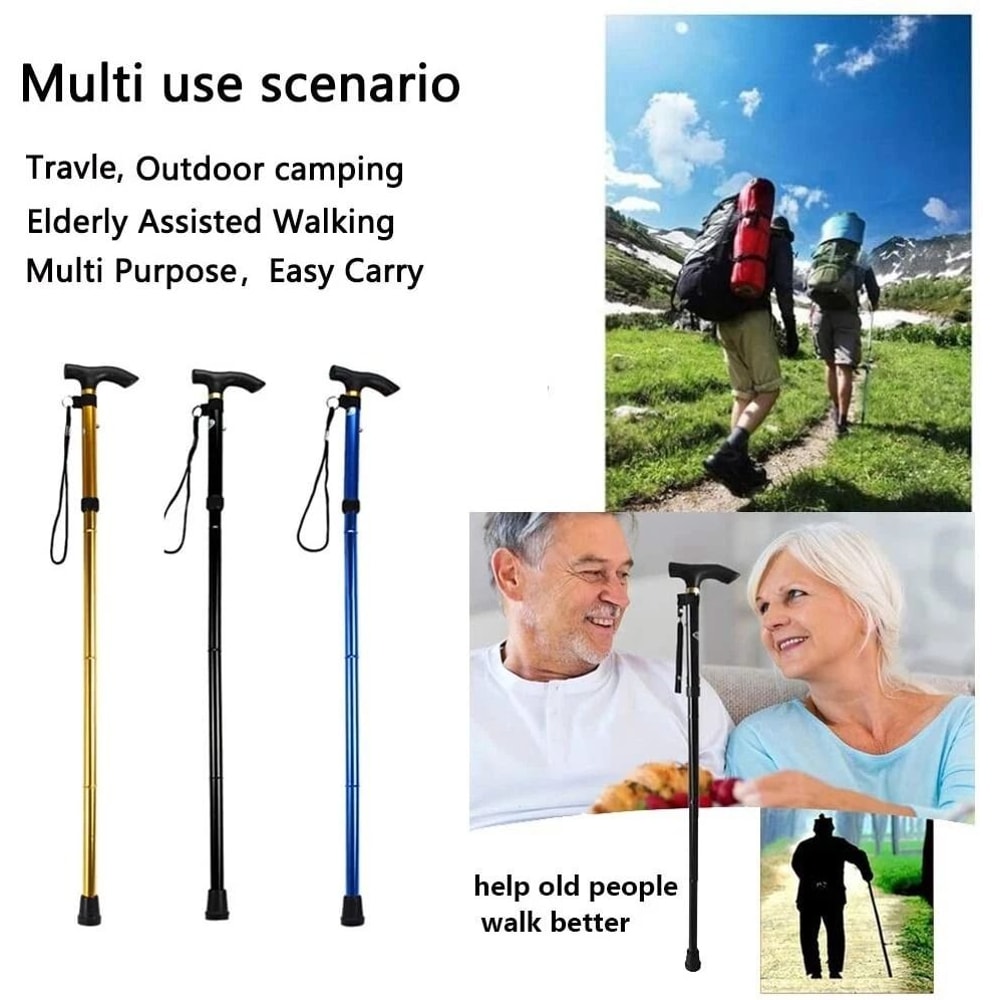 Adjustable Folding Cane Walking Stick Collapsible Travel Hiking Stick Lightweight Aluminum 1