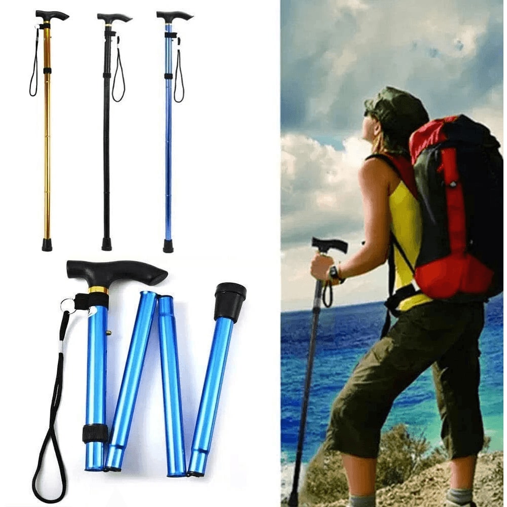 Adjustable Folding Cane Walking Stick Collapsible Travel Hiking Stick Lightweight Aluminum 2