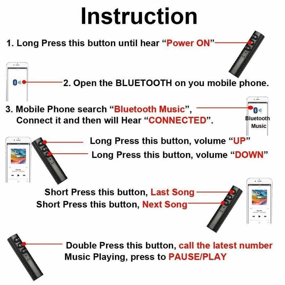 Bluetooth Receiver Wireless Audio Stereo Music HandsFree Car Adapter 7