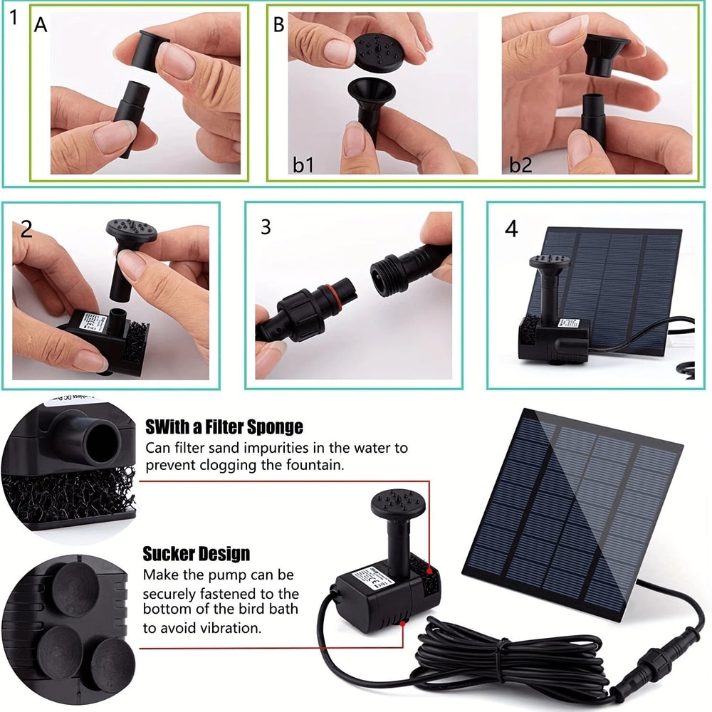 Submersible Floating Water Pump Solar Power Fountain Bird Bath Pond Garden Decor 2