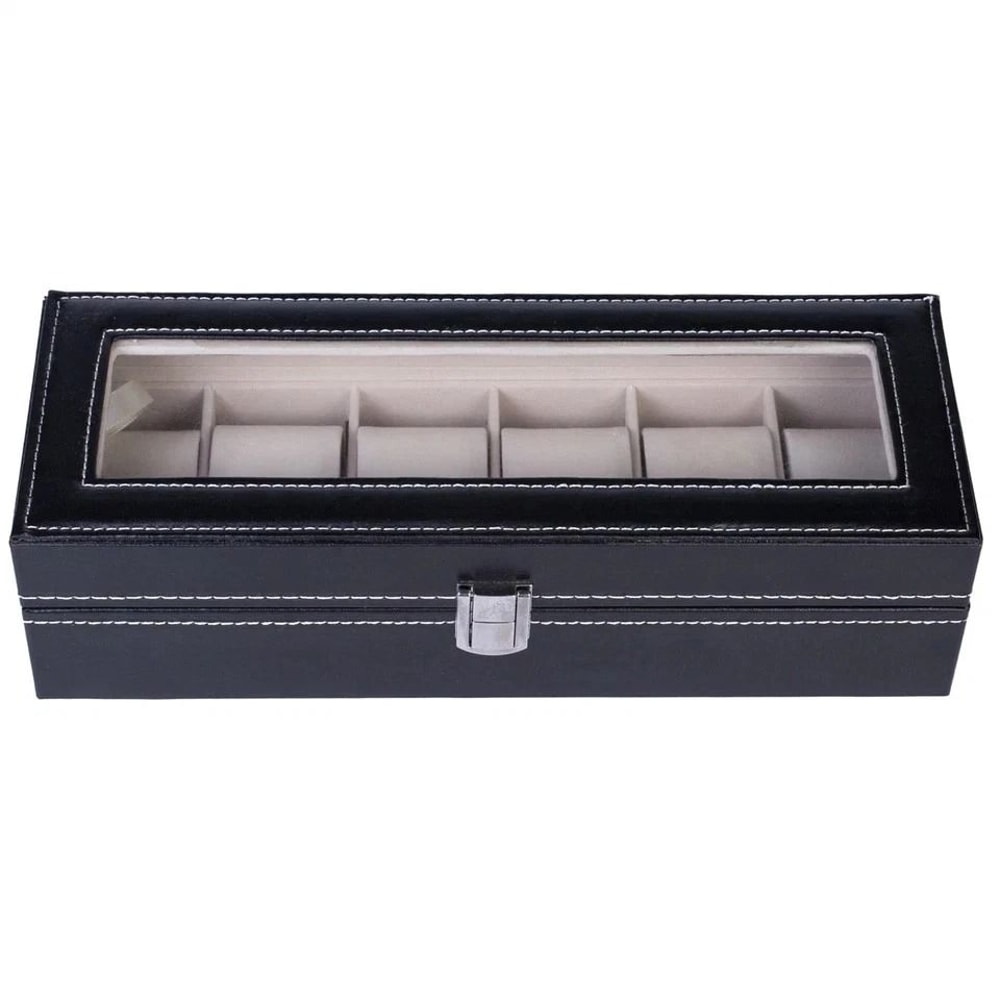 PU Leather 6 Slots Watch Box Jewelry Storage Watch Case Display Case Great Gift For Him And Her 15