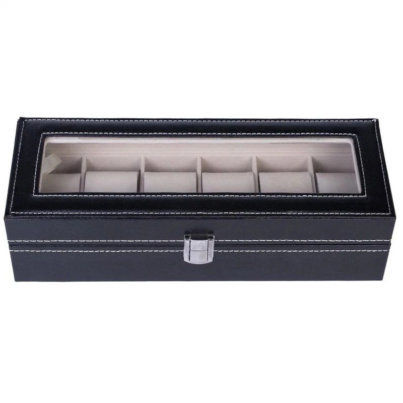 PU Leather 6 Slots Watch Box Jewelry Storage Watch Case Display Case Great Gift For Him And Her 15