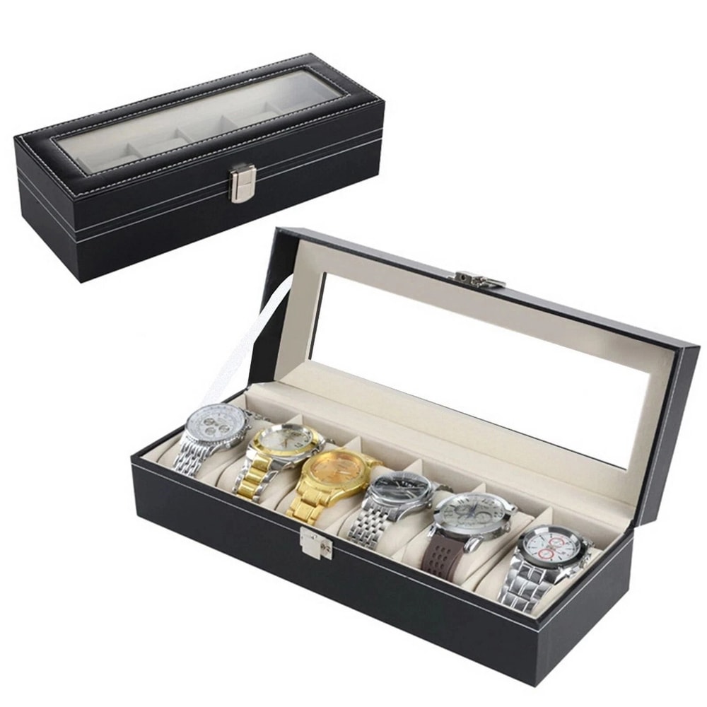 PU Leather 6 Slots Watch Box Jewelry Storage Watch Case Display Case Great Gift For Him And Her 8