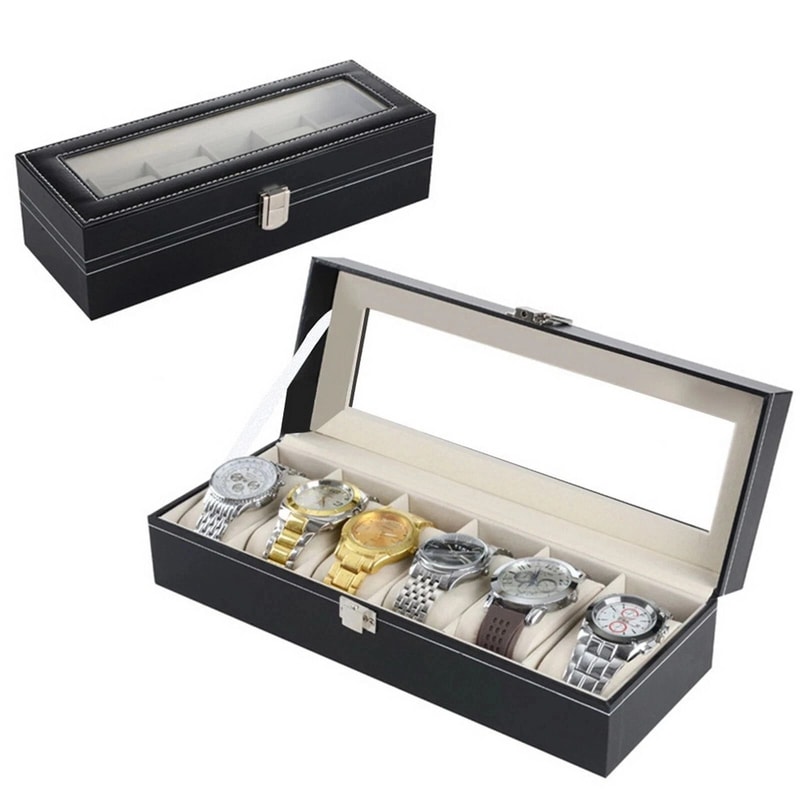 PU Leather 6 Slots Watch Box Jewelry Storage Watch Case Display Case Great Gift For Him And Her 8