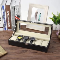 pu leather 6 slots watch box, jewelry storage, watch case display case, great gift for him and her