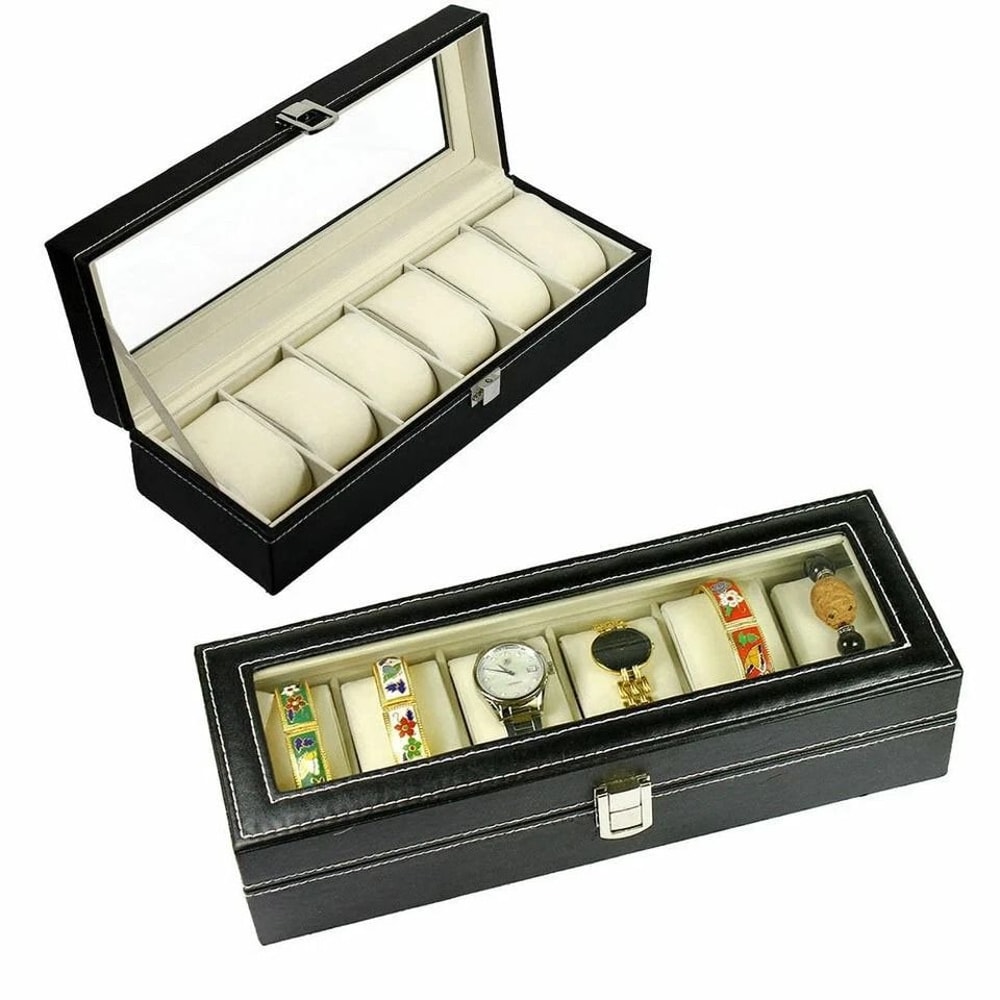PU Leather 6 Slots Watch Box Jewelry Storage Watch Case Display Case Great Gift For Him And Her 9