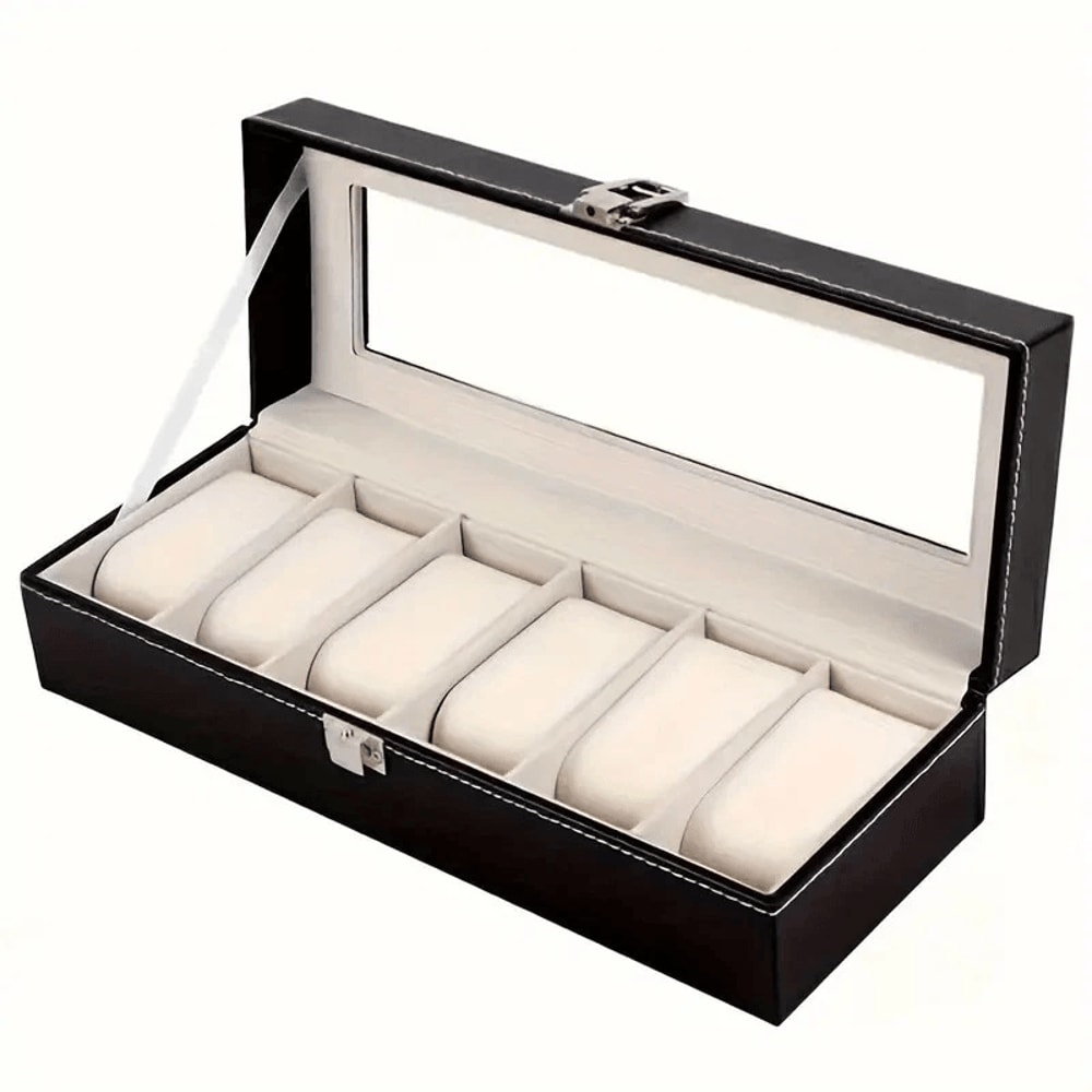 PU Leather 6 Slots Watch Box Jewelry Storage Watch Case Display Case Great Gift For Him And Her 10