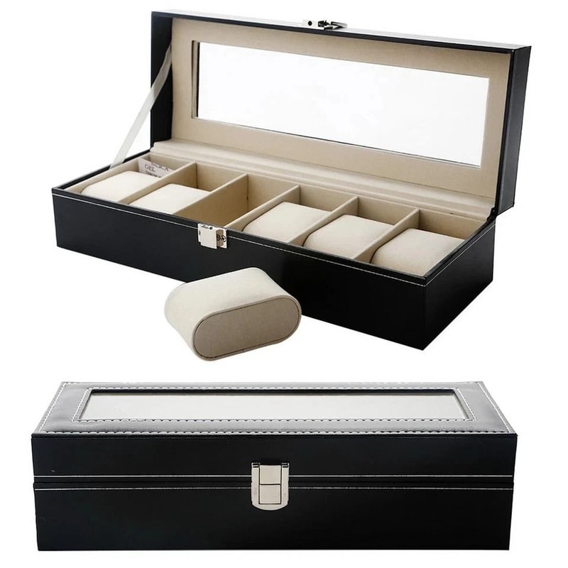 PU Leather 6 Slots Watch Box Jewelry Storage Watch Case Display Case Great Gift For Him And Her 1