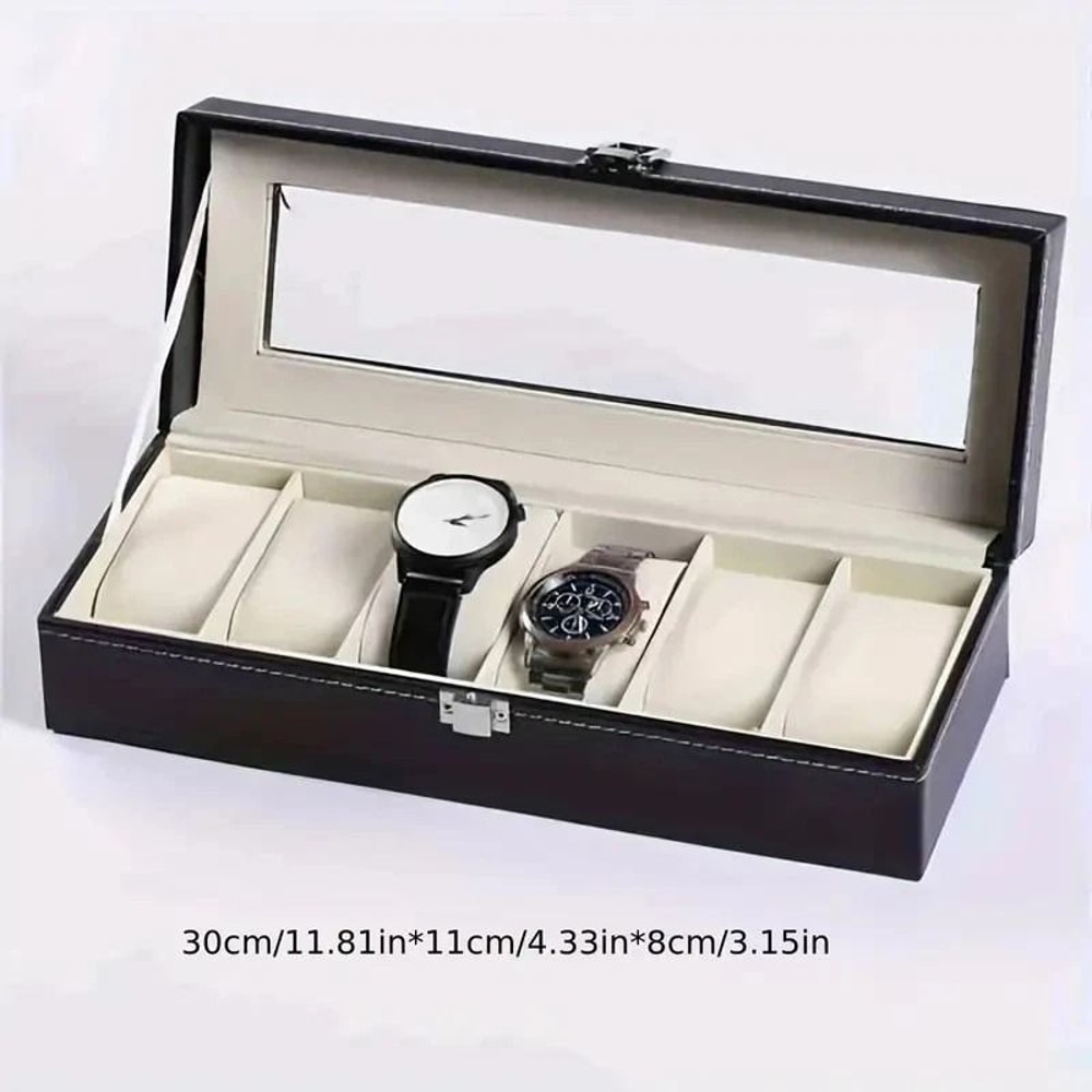 PU Leather 6 Slots Watch Box Jewelry Storage Watch Case Display Case Great Gift For Him And Her 2