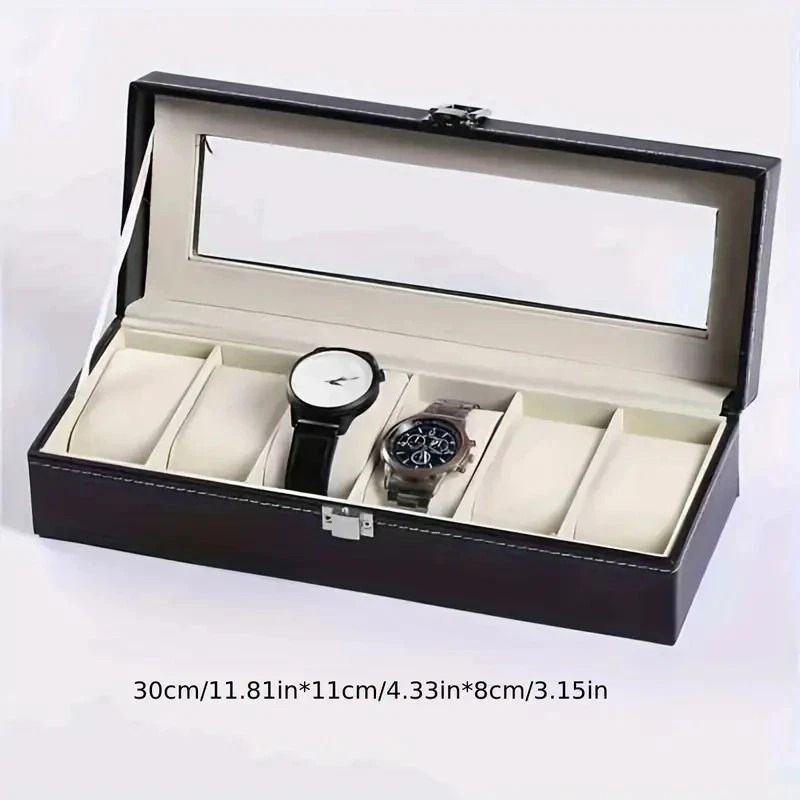 PU Leather 6 Slots Watch Box Jewelry Storage Watch Case Display Case Great Gift For Him And Her 2