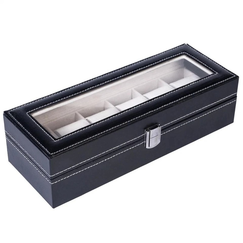 PU Leather 6 Slots Watch Box Jewelry Storage Watch Case Display Case Great Gift For Him And Her 16