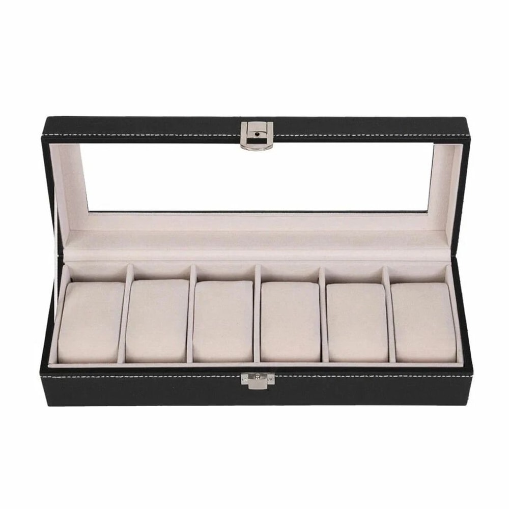 PU Leather 6 Slots Watch Box Jewelry Storage Watch Case Display Case Great Gift For Him And Her 14