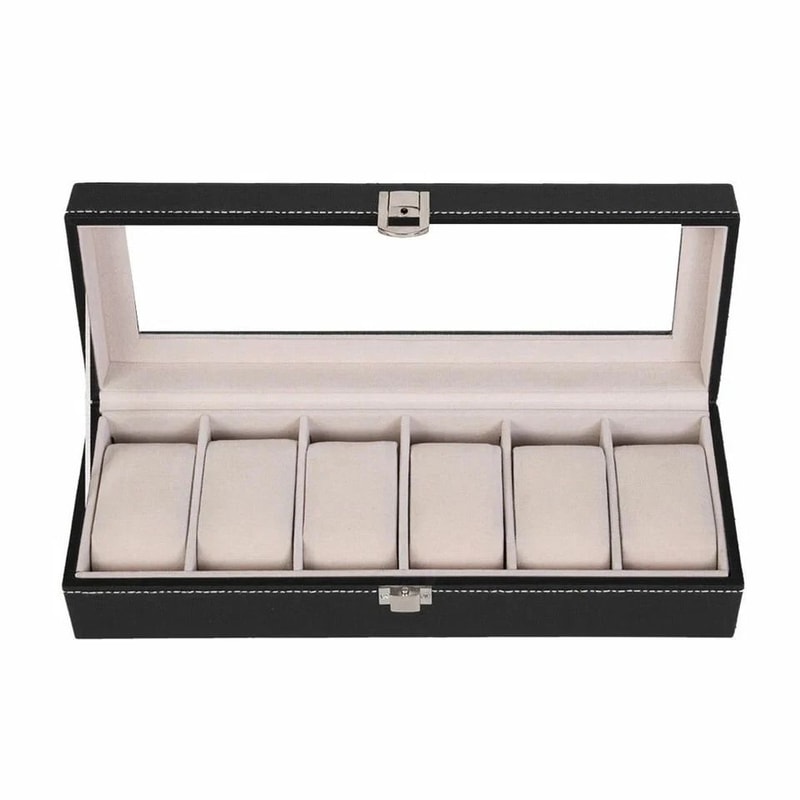 PU Leather 6 Slots Watch Box Jewelry Storage Watch Case Display Case Great Gift For Him And Her 14