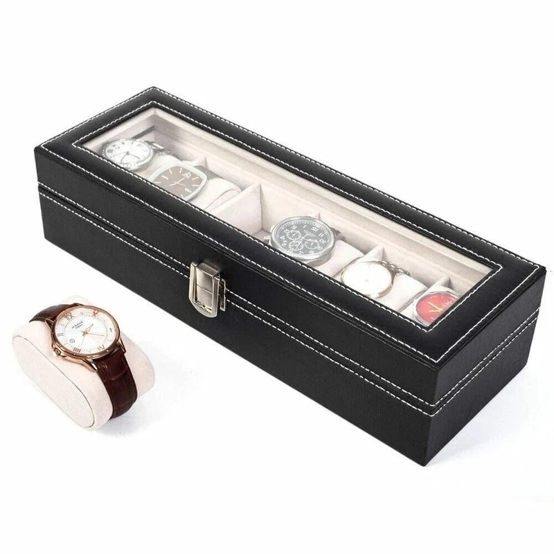 PU Leather 6 Slots Watch Box Jewelry Storage Watch Case Display Case Great Gift For Him And Her 13