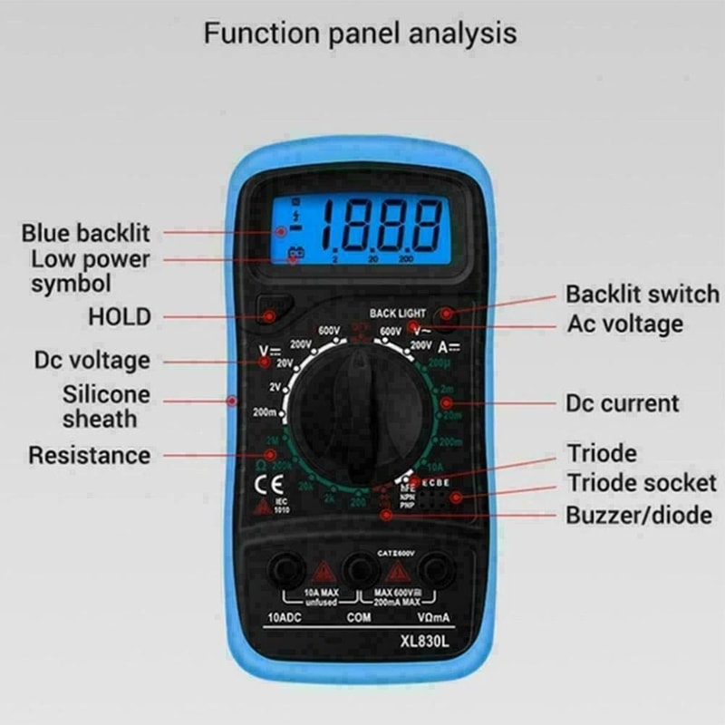Digital Multimeter For AC DC Volt Ammeter Ohmmeter Voltage Tester Meter For Electrical Work 5
