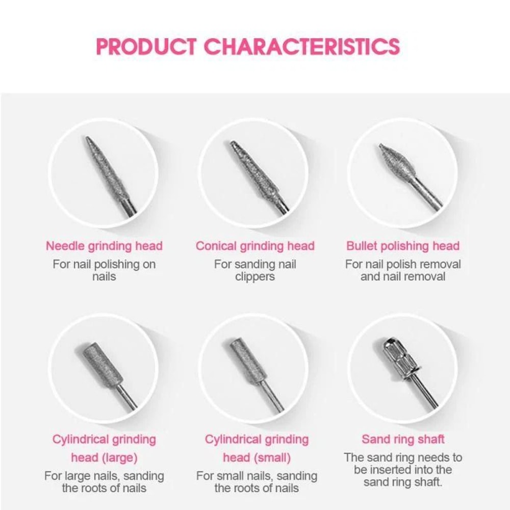 Portable Electric Nail Drill File Manicure Pedicure Kit Acrylic Art File Machine For Nails 7