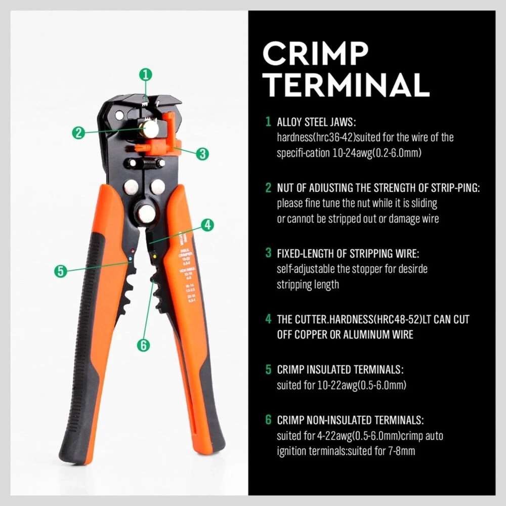 SelfAdjusting Wire Stripper Terminal Tool Crimper Cutter Pliers 10