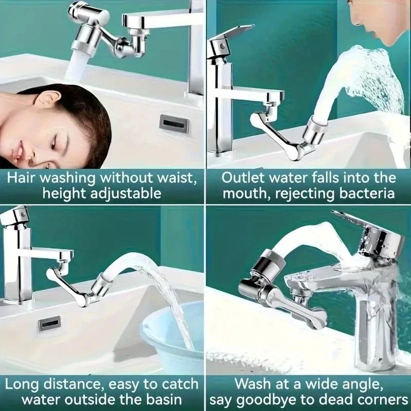 Universal Swivel Spray Faucet Extender Arm Extension Rotate Robotic Tap For Easy Reach 6