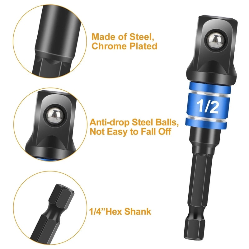 Right Angle Drill Bit Set With Hex Shank Socket Adapter 4