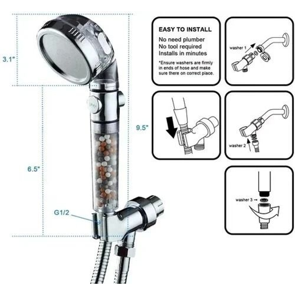 Handheld Shower Head With 3 Settings High Pressure Shower Spray Adjustable 2