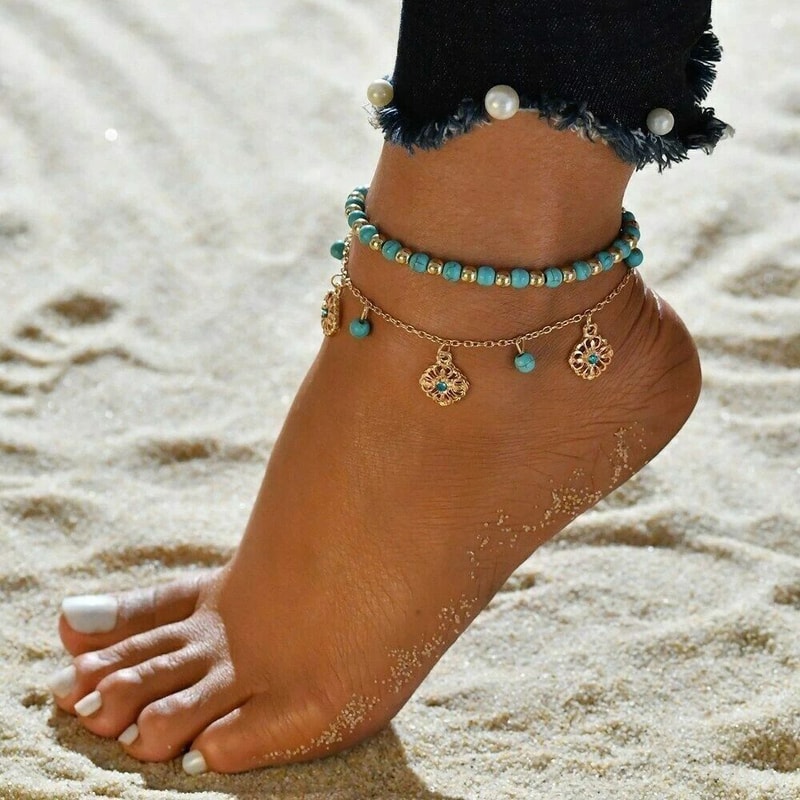 Barefoot Beach Anklet Foot Chain Jewelry New Turquoise Beaded Ankle Bracelet For Women 0
