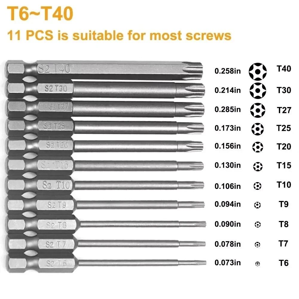 Torx Screwdriver Bit Set T6 T40 Magnetic Head Security Tamper Proof Star Tool For Precision Repairs 8