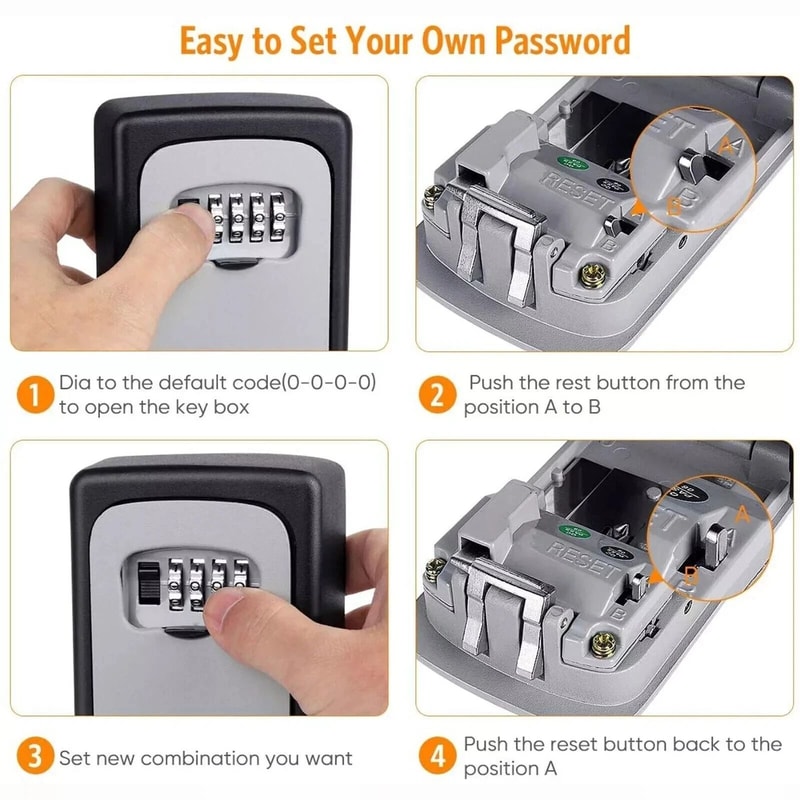 Combination Wall Mount Key Lock Box 4 Digit Key Safe Lock Box Security Storage Case ABS 5