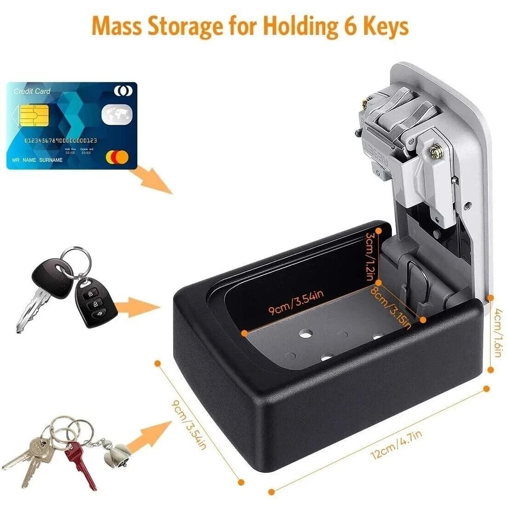 Combination Wall Mount Key Lock Box 4 Digit Key Safe Lock Box Security Storage Case ABS 6
