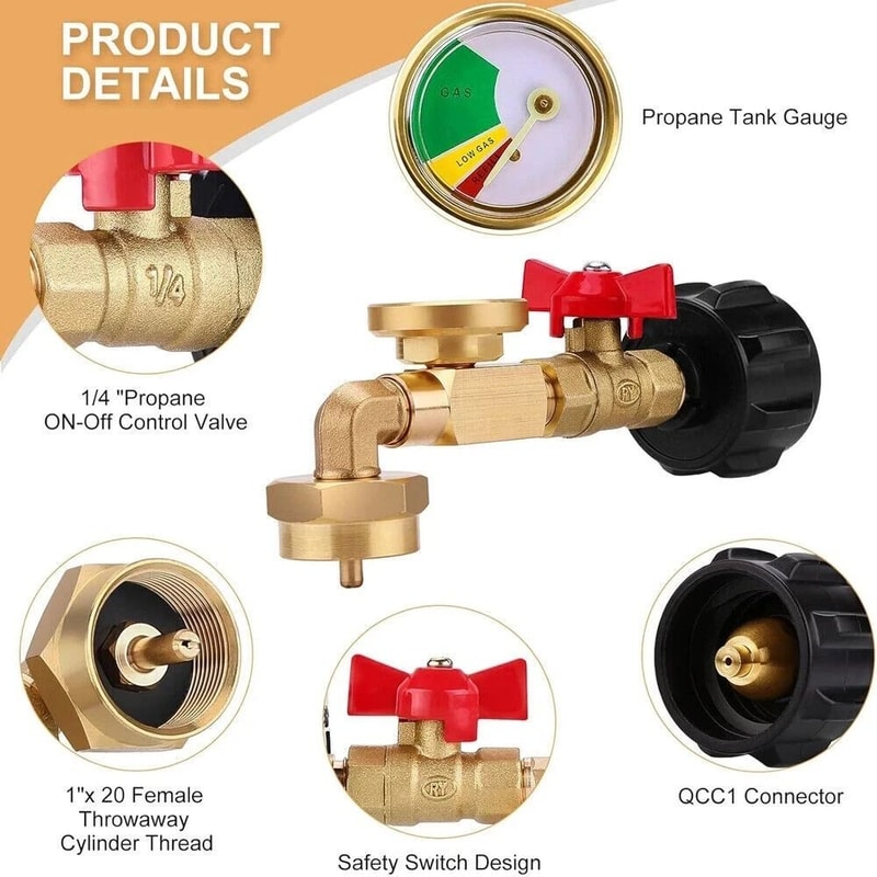 Tank Propane Refill Adapter Adapter With Gauge And ON Off Control Valve 2