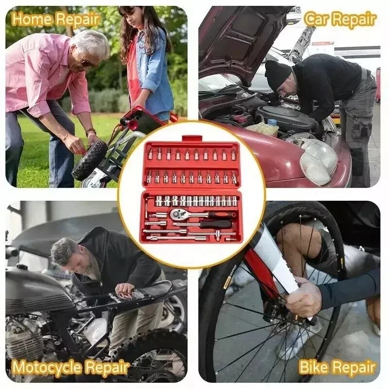 Drive Ratchet Socket Wrench Set Metric Kit For Garage Car Repair Tool And DIY Maintenance 5