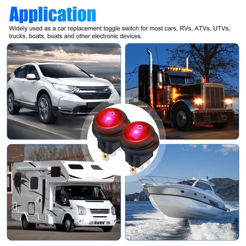 20A Car Auto Boat Toggle Switch M1 Red LED Light 12V Round Rocker Waterproof Design 1