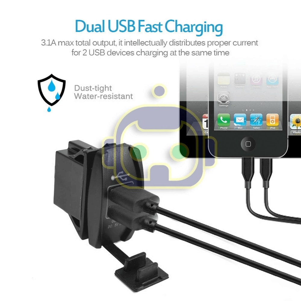 Carling ARB Rocker Switch Dual USB Power Charger Blue LED Light Car Boat Marine Power 1