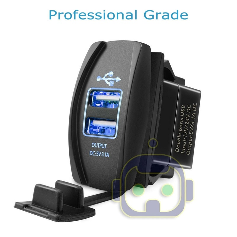 Carling ARB Rocker Switch Dual USB Power Charger Blue LED Light Car Boat Marine Power 2