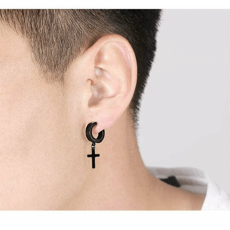 Stainless Steel Cross Clip Earrings NonPiercing Dangle Hoop Men Women New Stylish Accessory 0