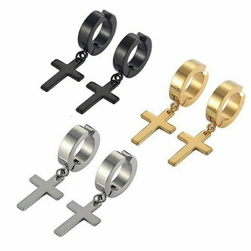 Stainless Steel Cross Clip Earrings NonPiercing Dangle Hoop Men Women New Stylish Accessory 1