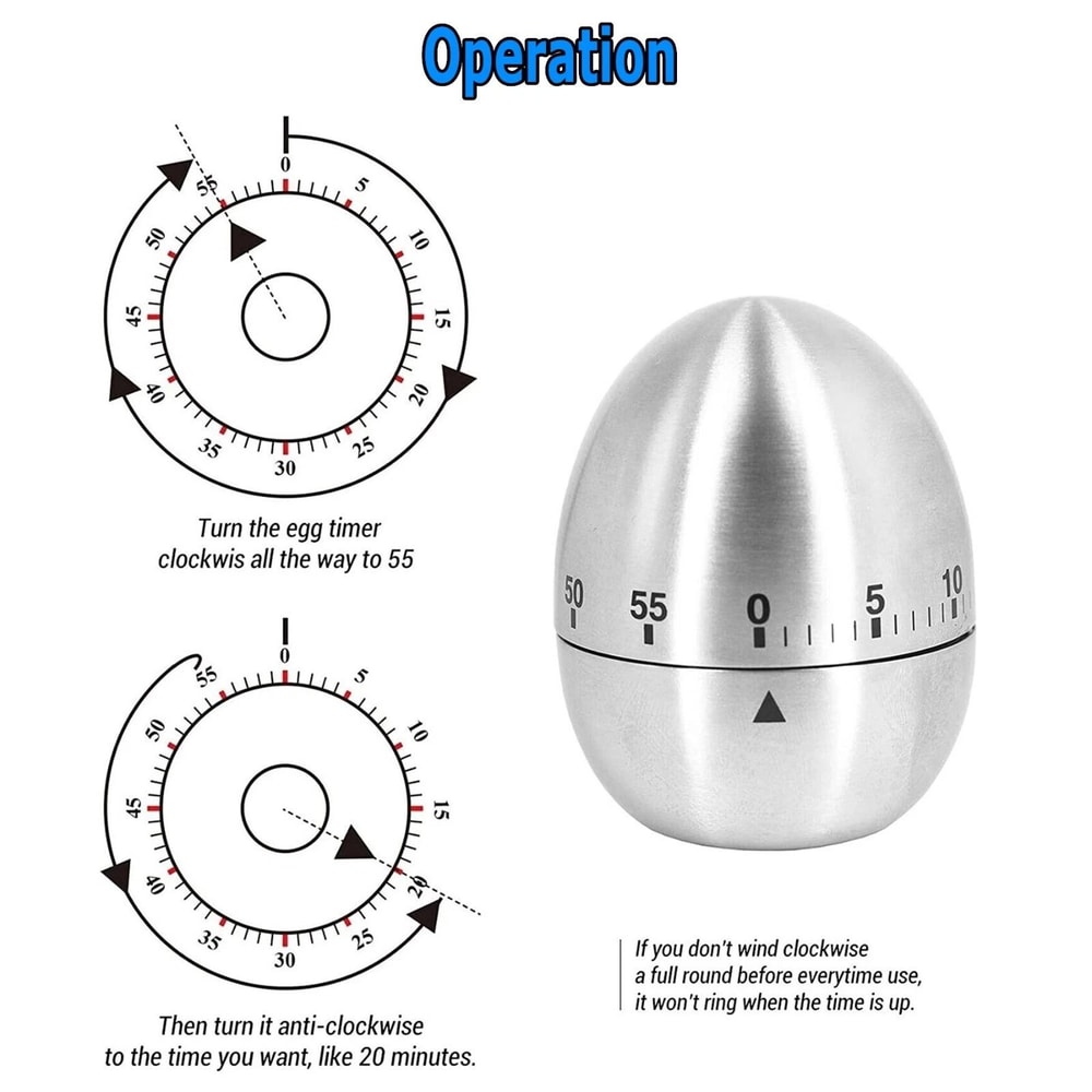 Satin Metal Egg Timer 60 Minute Kitchen Timer Alarm Cooking Kids Gift Learning 6