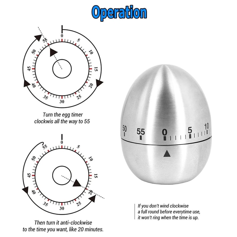 Satin Metal Egg Timer 60 Minute Kitchen Timer Alarm Cooking Kids Gift Learning 6