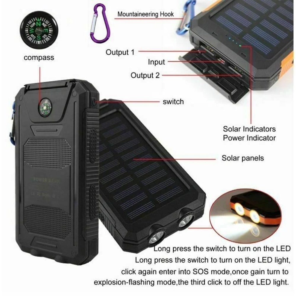 Portable Waterproof Solar Power Bank External Battery Charger 3