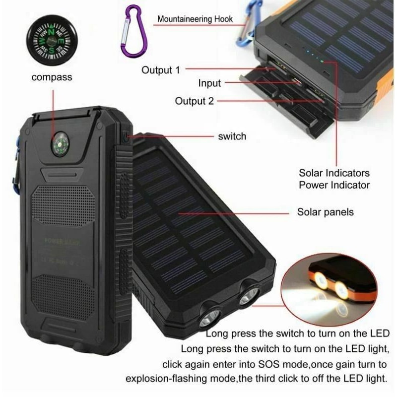 Portable Waterproof Solar Power Bank External Battery Charger 3