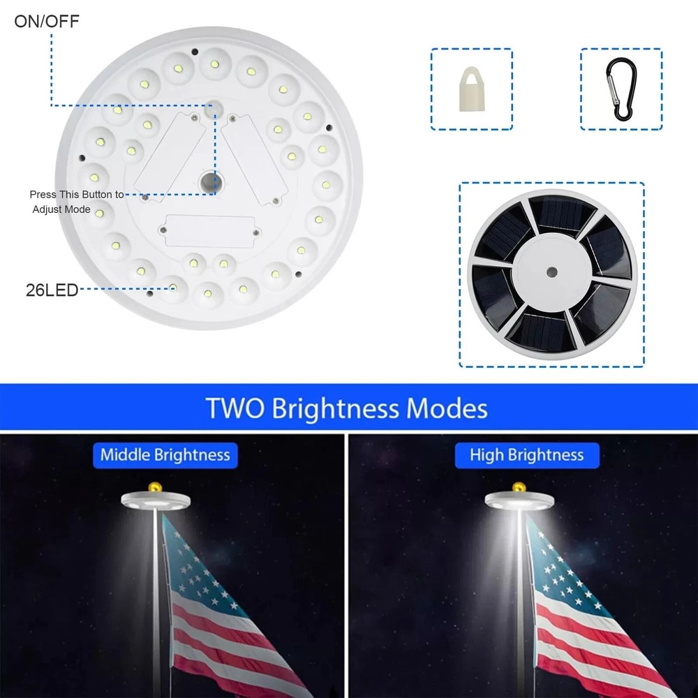 Super Bright LED Solar Powered Flag Pole Light Waterproof Outdoor Auto Active 2