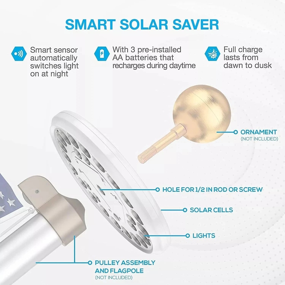 Super Bright LED Solar Powered Flag Pole Light Waterproof Outdoor Auto Active 3