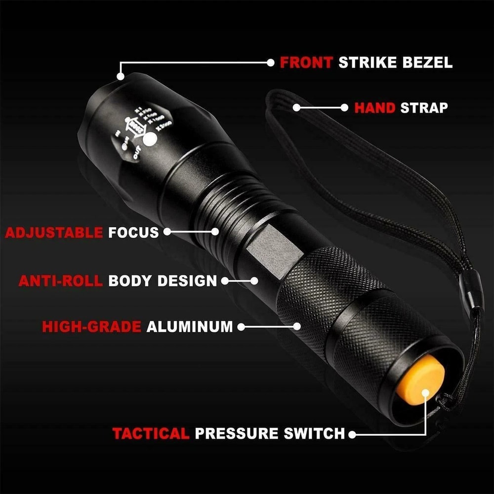 Tactical Aluminum Flashlight 5 Modes LED Zoom Torch For Reliable Illumination 3