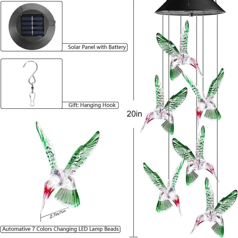 LED Color Changing Solar Wind Chimes Lights Hummingbird Ball Garden Lamp Outdoor Hanging Decorhome 1