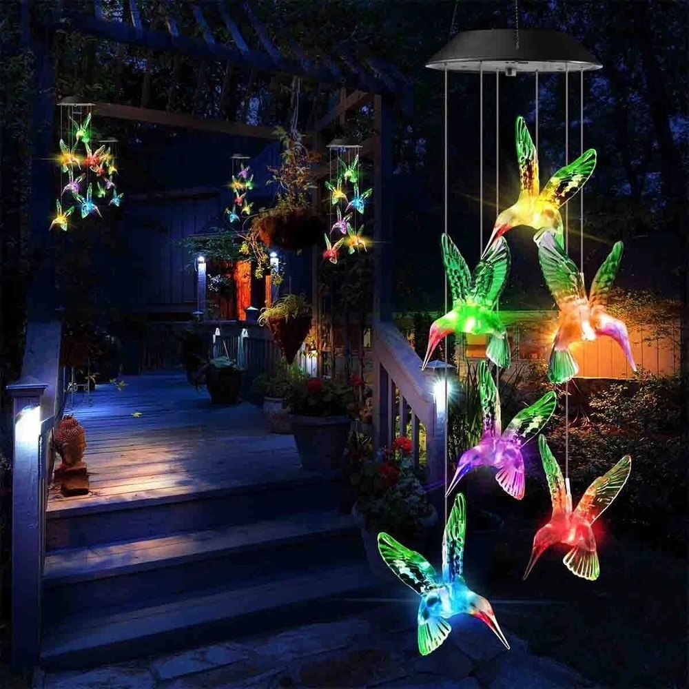 LED Color Changing Solar Wind Chimes Lights Hummingbird Ball Garden Lamp Outdoor Hanging Decorhome 4