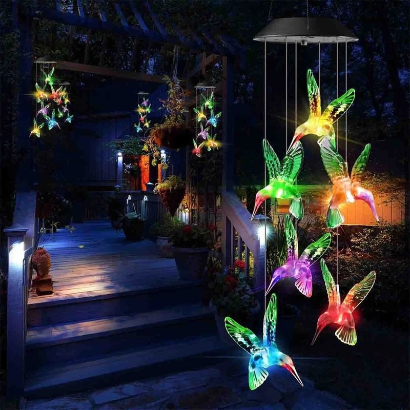 LED Color Changing Solar Wind Chimes Lights Hummingbird Ball Garden Lamp Outdoor Hanging Decorhome 4