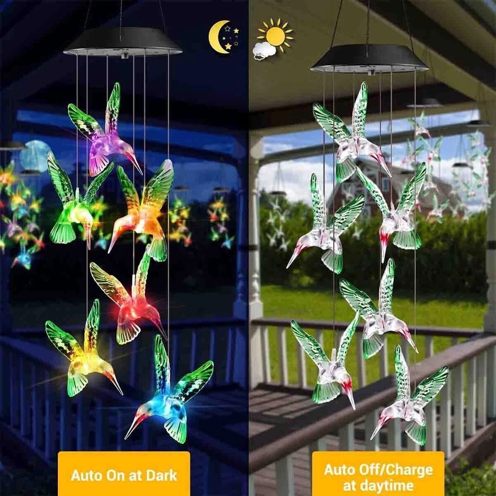 LED Color Changing Solar Wind Chimes Lights Hummingbird Ball Garden Lamp Outdoor Hanging Decorhome 6