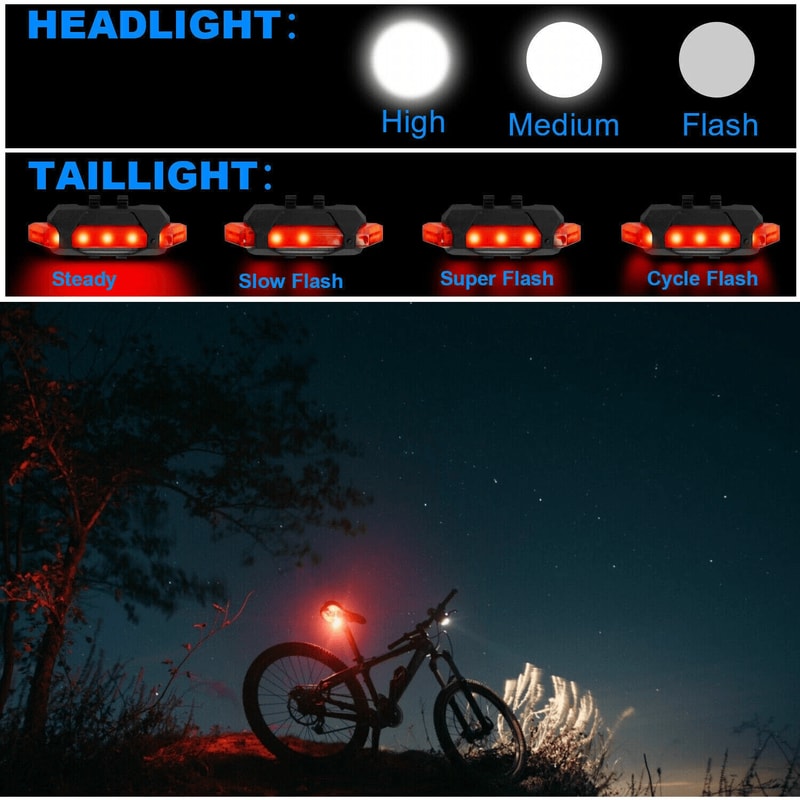 USB Rechargeable LED Bicycle Headlight Rear Light Cycling Lamp Set For Safe Riding 3
