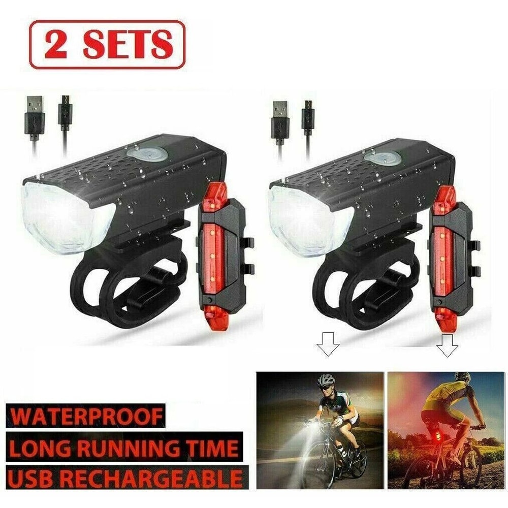 USB Rechargeable LED Bicycle Headlight Rear Light Cycling Lamp Set For Safe Riding 10