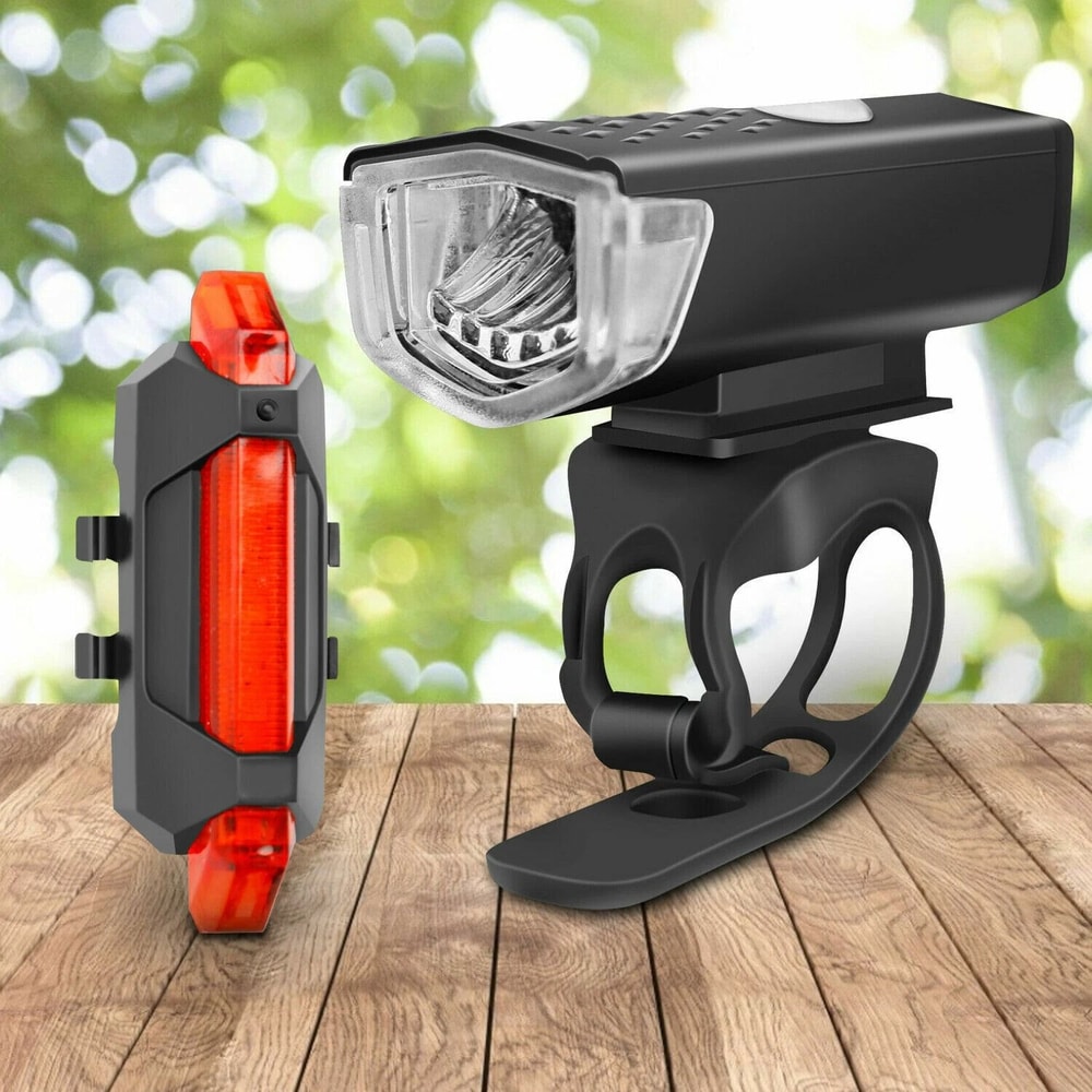 USB Rechargeable LED Bicycle Headlight Rear Light Cycling Lamp Set For Safe Riding 1